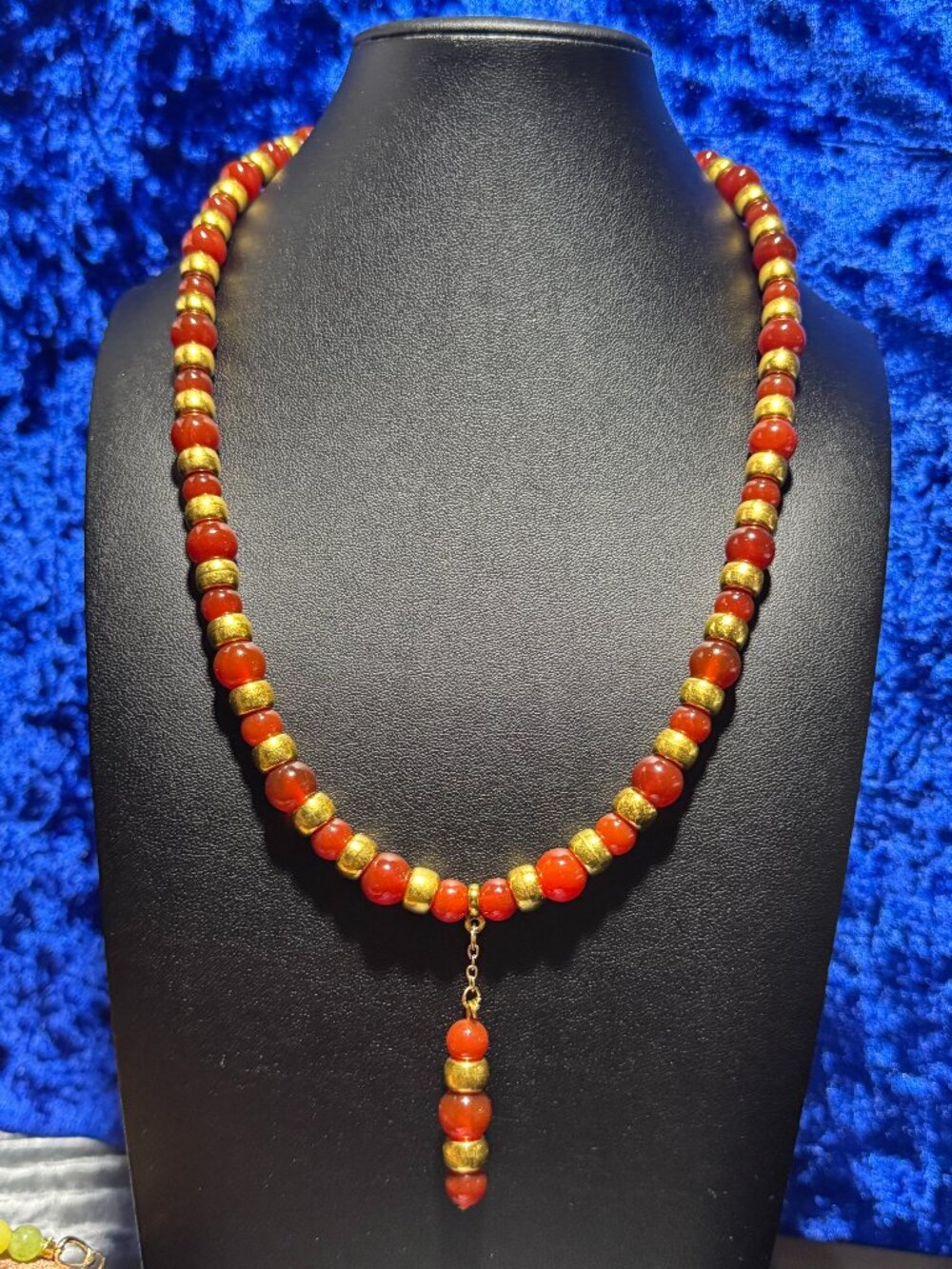 Red Natural Agate Gemstone 10 Mm & 8 Mm R Tennis Necklace Gold Plated Chain 22"